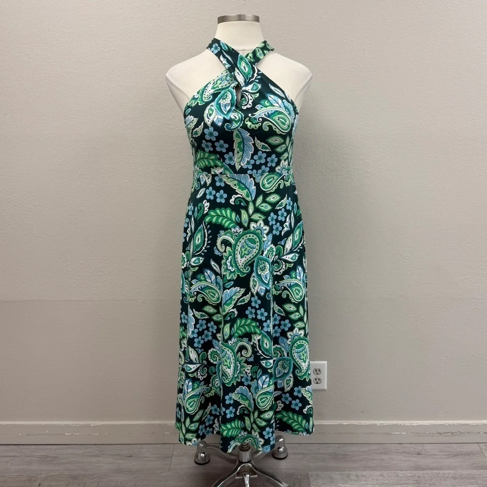 Loft Green Paisley Keyhole Halter Midi Dress - New - Size 10